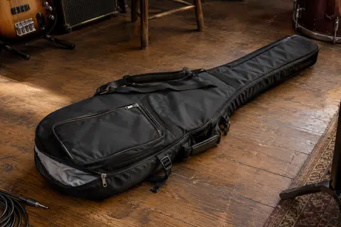 Housse noire rembourrée pour basse électrique avec bretelles de sac à dos et poche extérieure