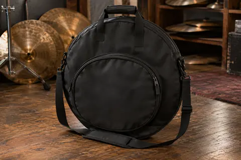 Sac à cymbales Pro Tec noir en nylon, avec poche zippée, poignées et bandoulière réglable.