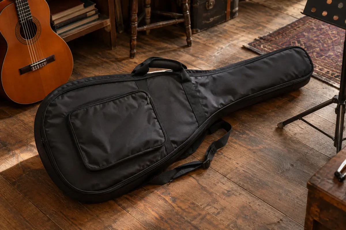 Housse noire en nylon pour guitare classique 3/4, avec bretelles réglables et poche avant